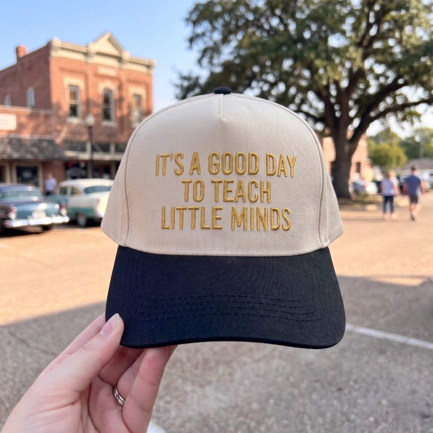 Inspirational Teacher Baseball Cap - Beige and Blue Cap with Motivational Quote - Image 2