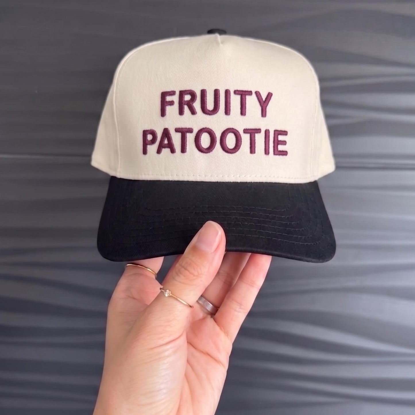 Trendy Two-Tone Cap with 'Fruity Patootie' Embroidery - Unique Style - Image 2