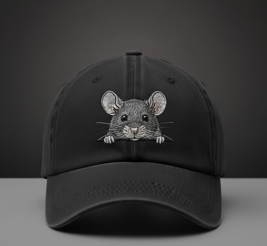 Navy Blue Baseball Cap with Embroidered Mouse Design - Playful Headwear - Image 2