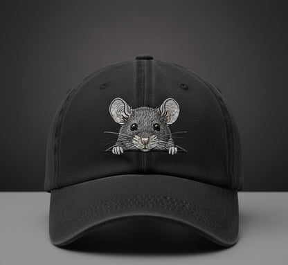 Navy Blue Baseball Cap with Embroidered Mouse Design - Playful Headwear - Image 2