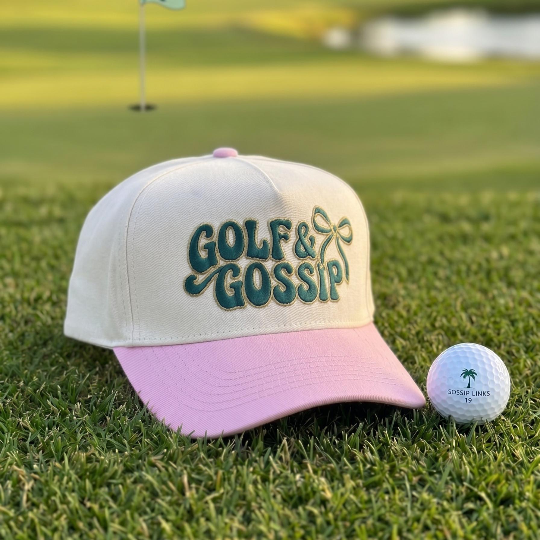Stylish Golf Cap with 'Golf & Gossip' Embroidery - Green & White Design - Image 2