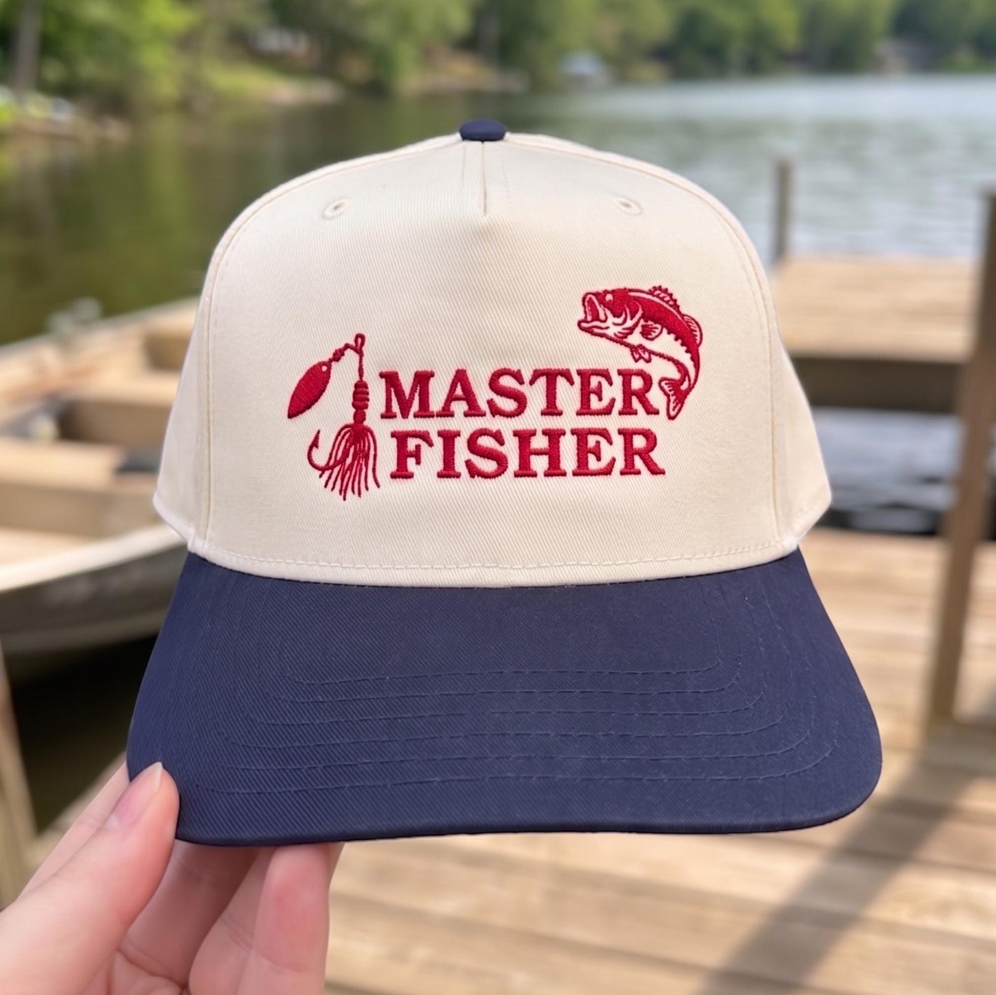 Fishing Cap with Blue Brim and Embroidered 'Master Fisher' Design - Perfect Gift for Anglers - Image 2