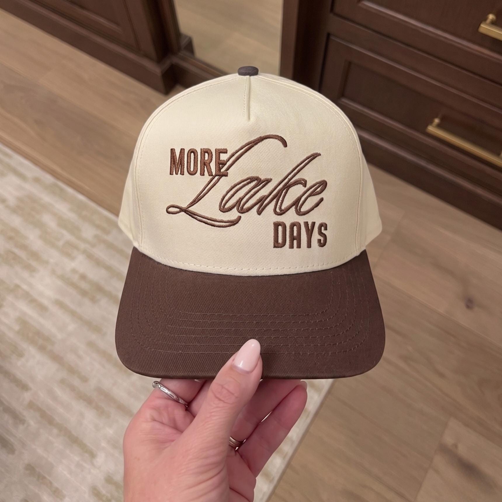 Embroidered Lake Days Cap with Two-Tone Design - Beige & Blue - Image 3