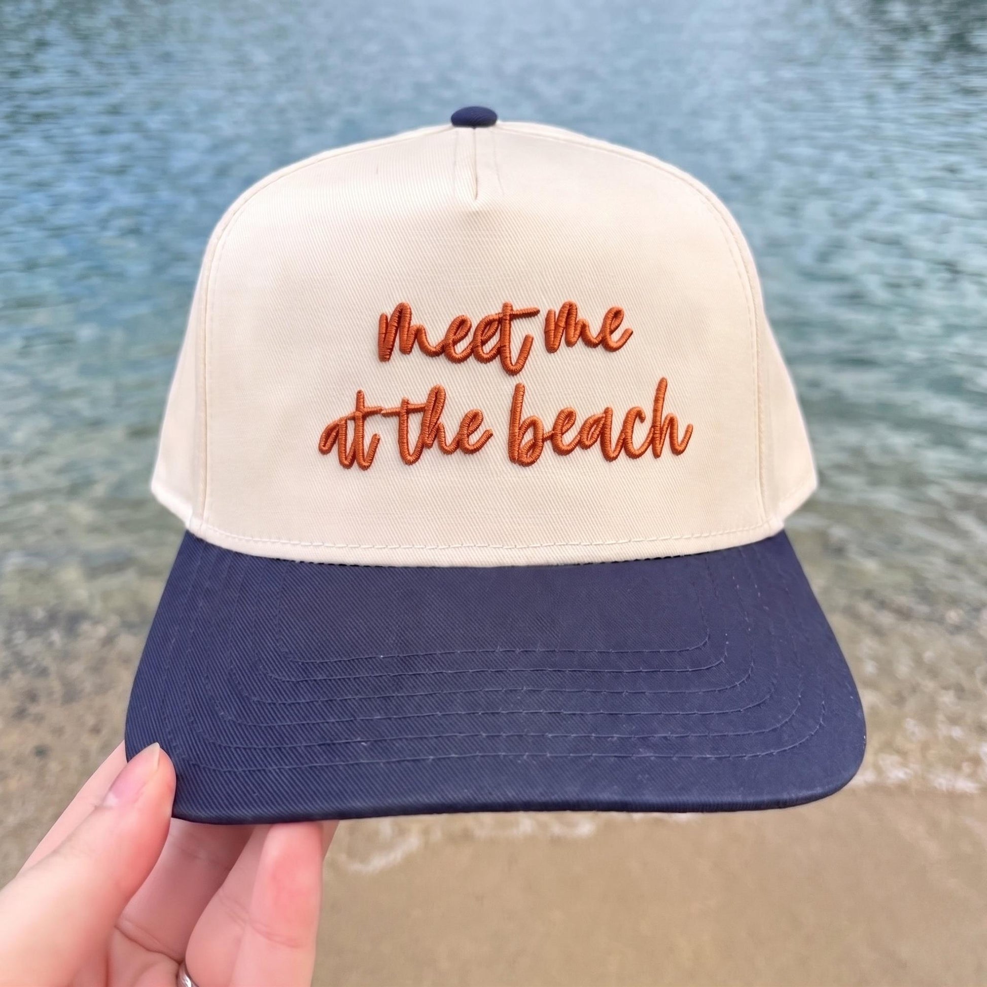 Trendy Beach Cap with Pink Visor - 'Meet Me at the Beach' Design - Image 3