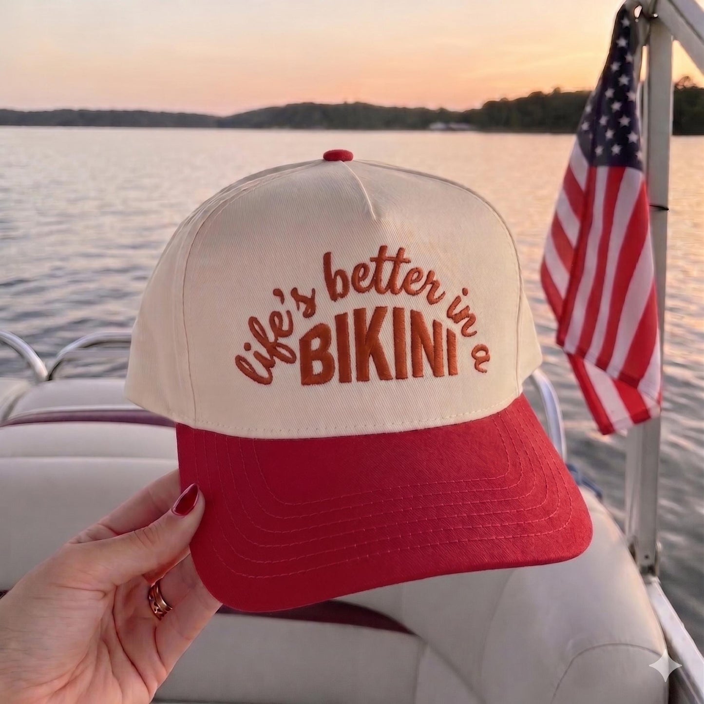 Stylish Two-Tone Cap with Bold 'Bikini' Slogan - Perfect Beachwear Hat - Image 3