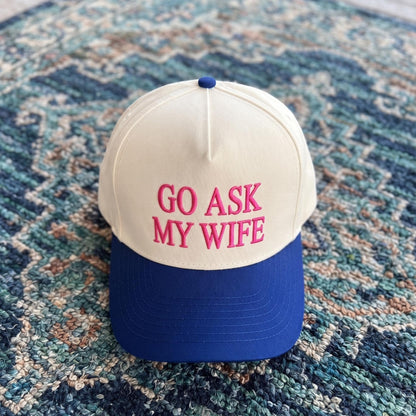 Embroidered Baseball Cap with 'Go Ask My Wife' - Humor & Style - Image 3