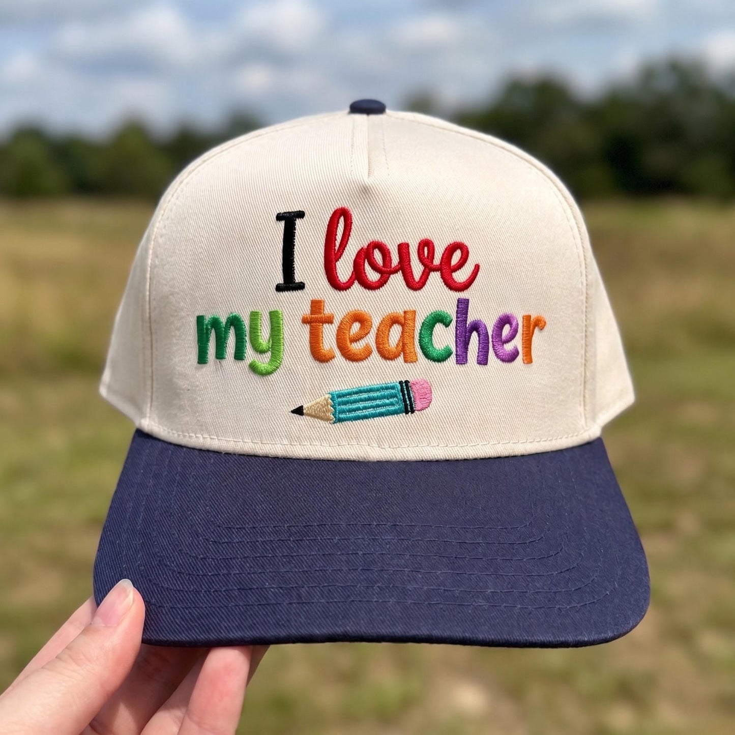 Embroidered Cap with Colorful 'I Love My Teacher' Design - Perfect Gift - Image 3