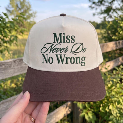 Trendy Two-Tone Cap with Bold 'Miss Never Do No Wrong' Embroidery - Image 3
