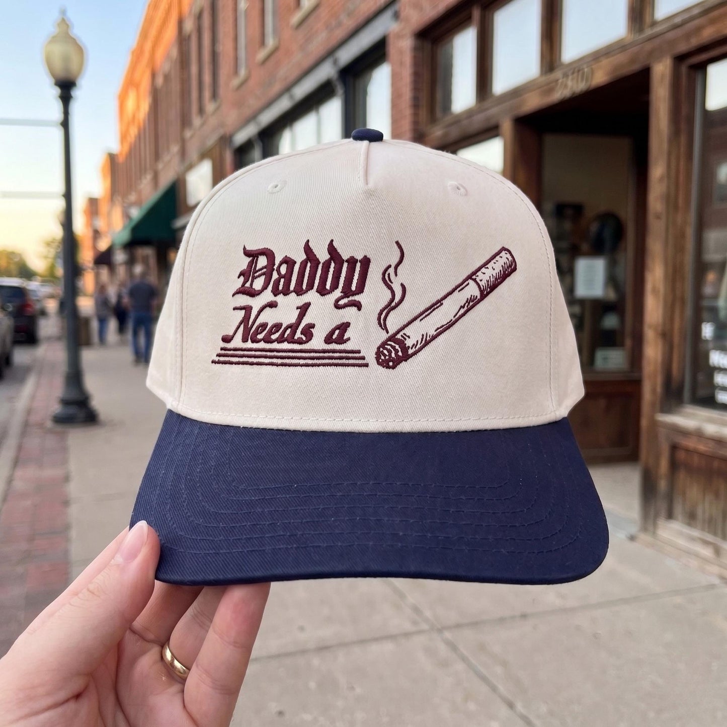 Vintage Style Baseball Cap with Unique Cigar Graphic - Beige and Brown - Image 3