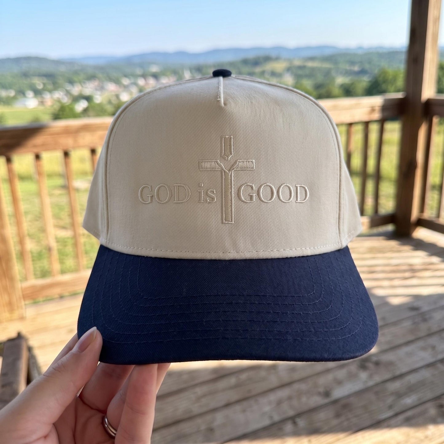 Inspirational Trucker Hat with Embroidered Cross - 'God is Good' Design - Image 3