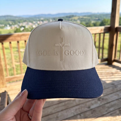 Inspirational Trucker Hat with Embroidered Cross - 'God is Good' Design - Image 3