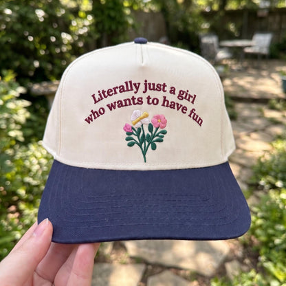 Trendy Floral Fun Statement Cap with Pink Brim - Embroidered Design Hat - Image 3