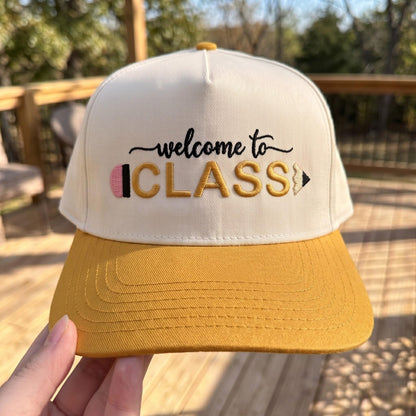Welcome to Class Embroidered Baseball Cap with Pencil Design - Navy and White - Image 3