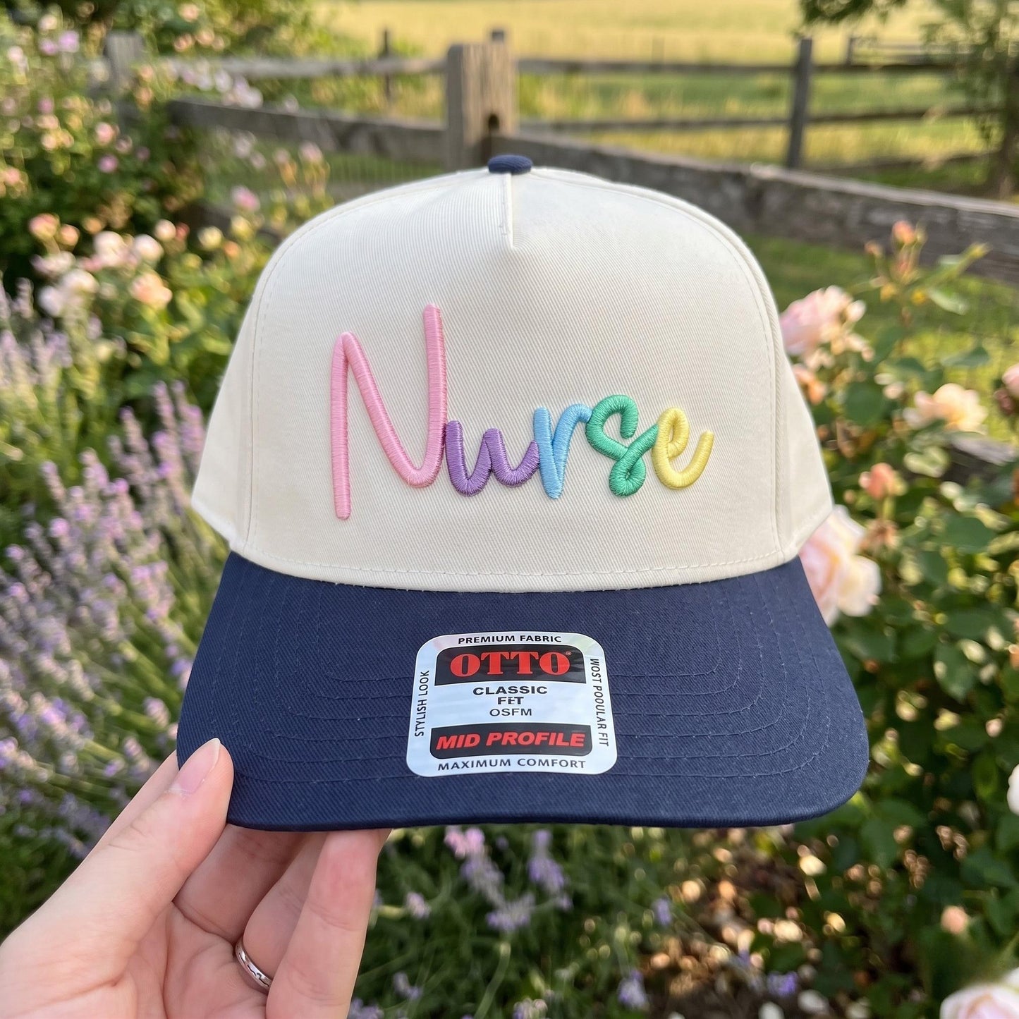 Colorful Embroidered 'Nurse' Cap with Black Brim - Stylish Comfort - Image 3