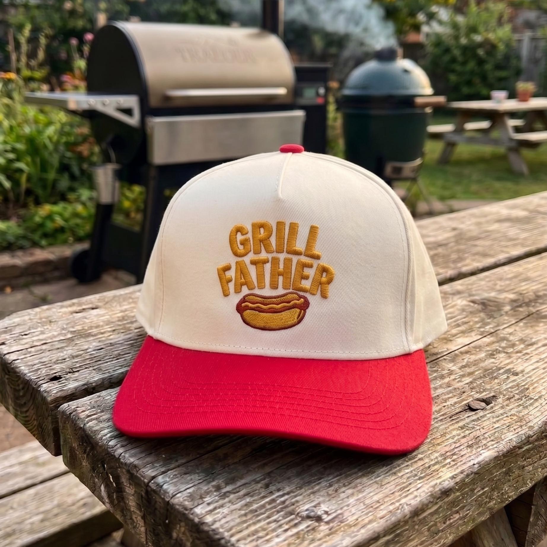 Funny BBQ Dad Hat with 'Grill Father' Embroidery - White & Blue Cap - Image 3