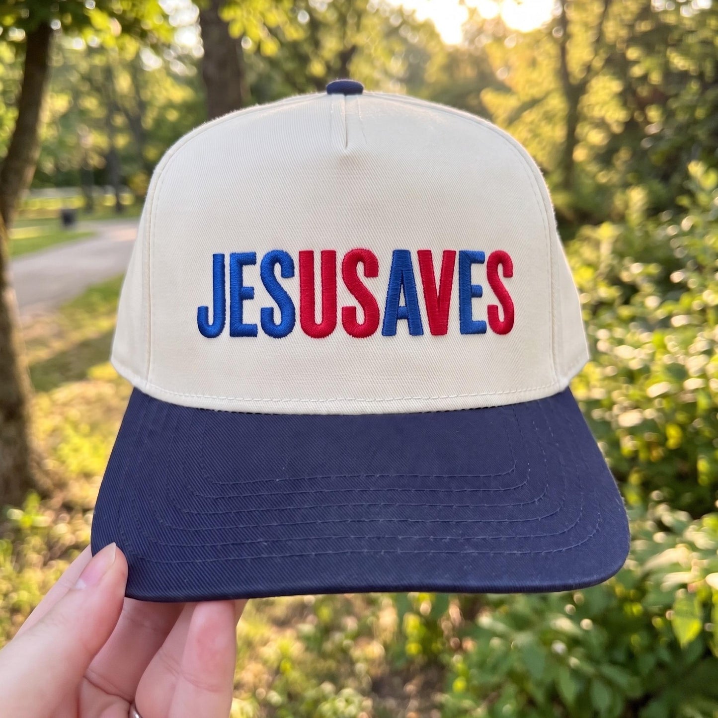 Stylish Embroidered JESUS SAVES Cap with Tan Brim - Inspirational Headwear - Image 3