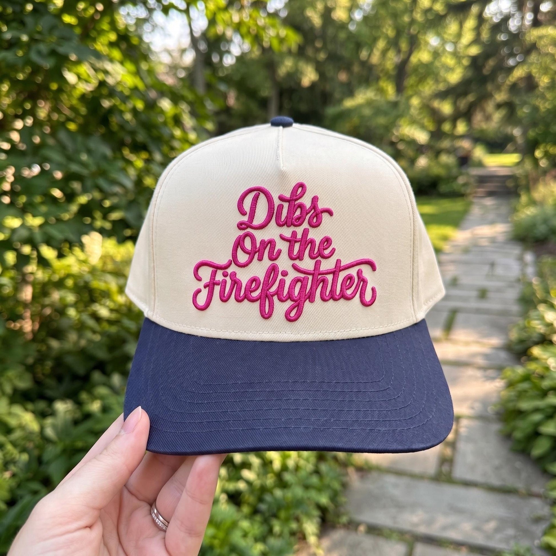Novelty Baseball Cap with 'Dibs On the Firefighter' Embroidery - Poolside Style - Image 3