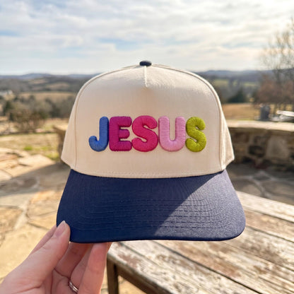 Colorful Embroidered Jesus Message Cap - Multicolor Faith Hat with Brown Brim - Image 3