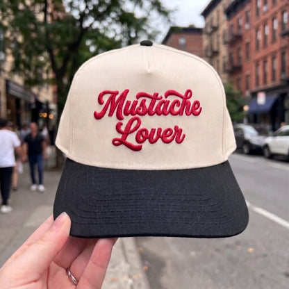 Stylish Mustache Lover Cap - Beige & Blue Embroidered Hat - Image 3