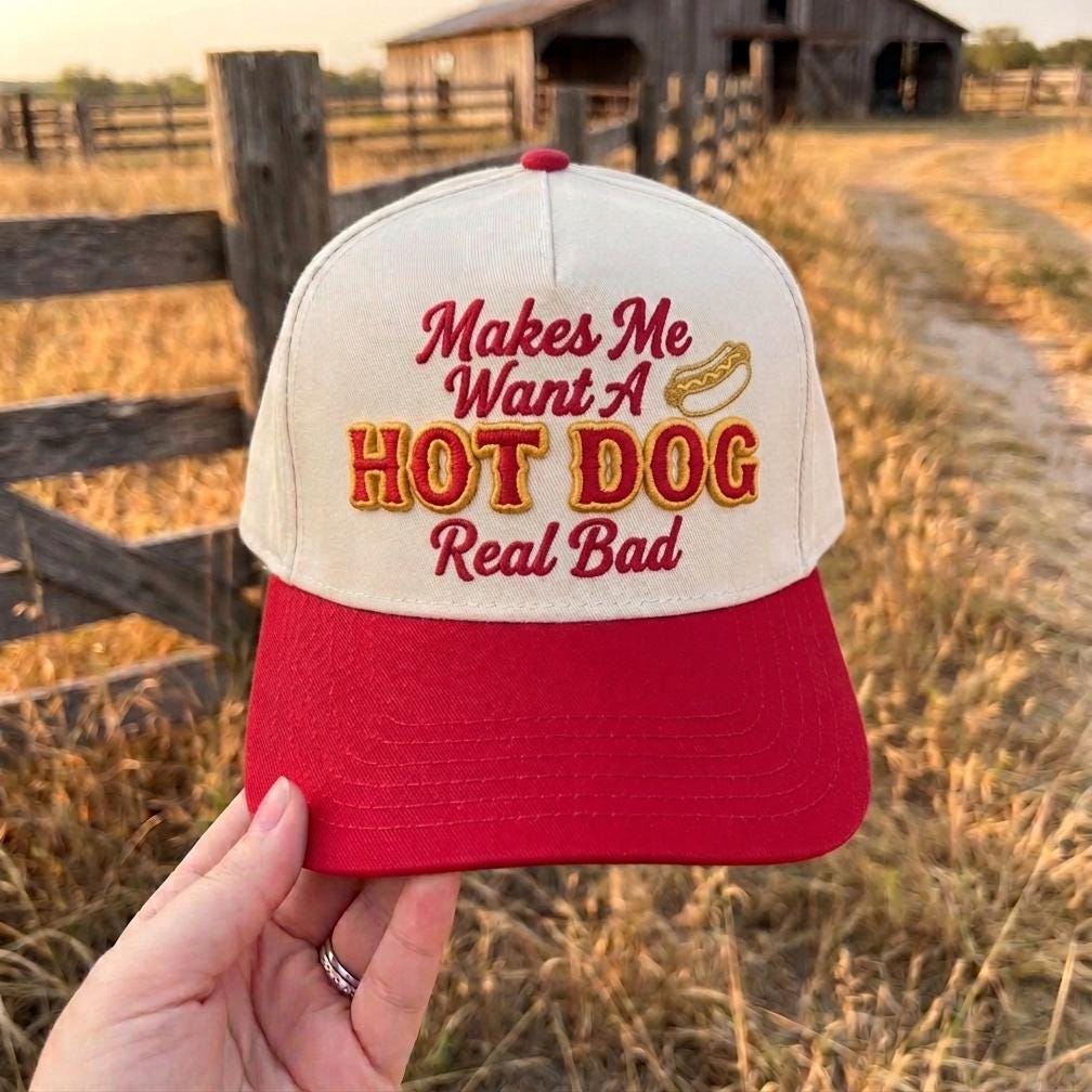 Funny Embroidered Hot Dog Cap - Unique White and Blue Design - Image 4