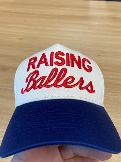 Raising Ballers Baseball Cap with Vintage Embroidery - Cream/Navy - Image 7