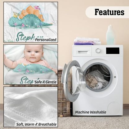 Features of soft fleece dinosaur custom baby blanket with name